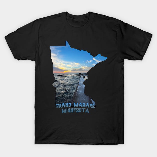 Minnesota State Outline - Grand Marais Sunset T-Shirt by gorff